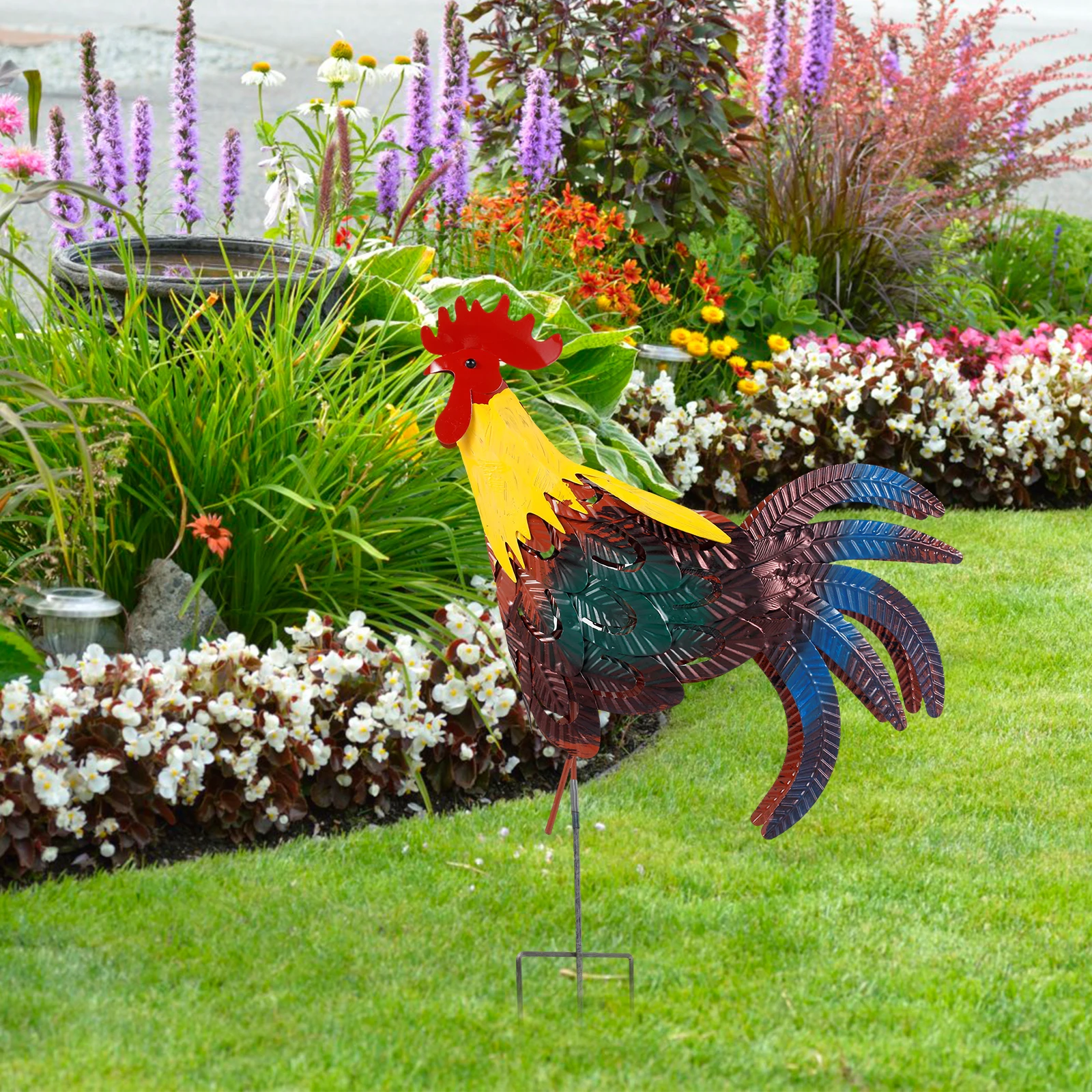 1PCS Rooster Garden Statue Chicken Yard Art Decor Outdoor Sculpture Figurines Rust-Proof Iron Carved Sculpture Standing