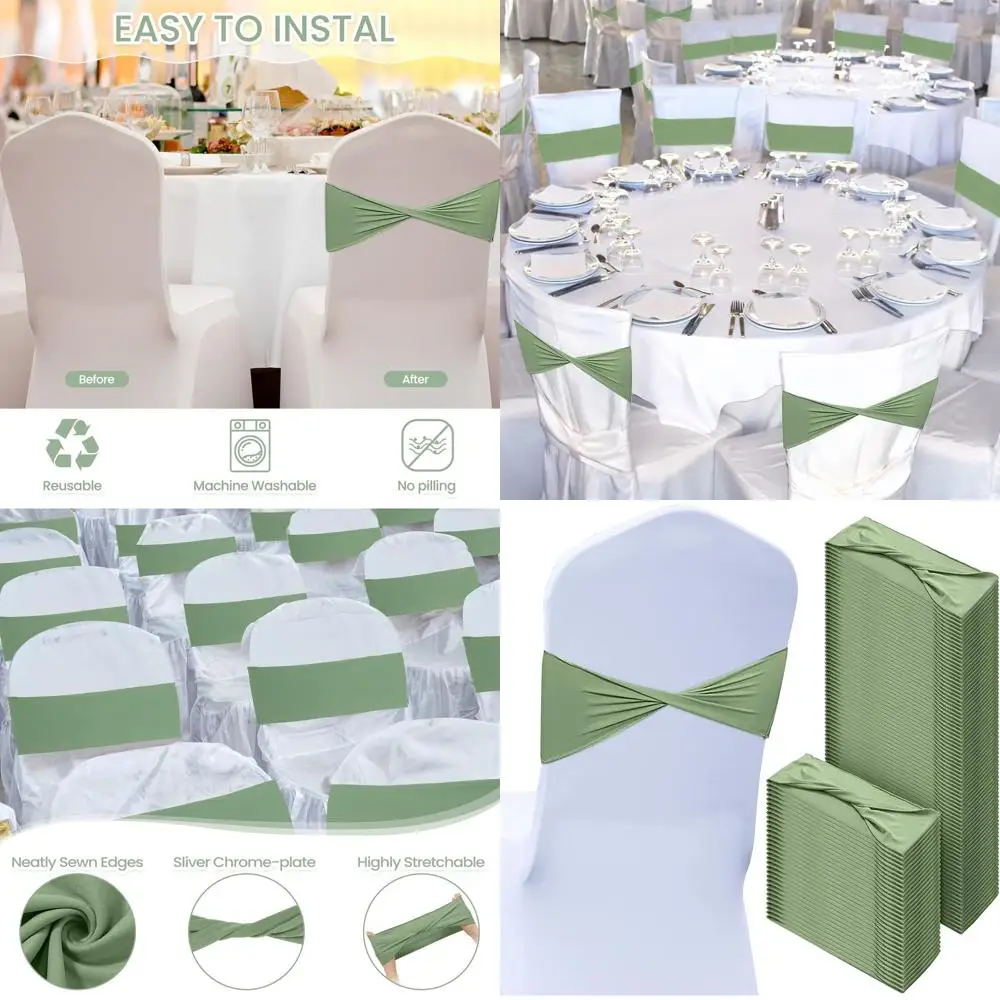 

Пояса для стула из спандекса из 150 предметов зеленого цвета шалфея для свадеб, вечеринок и мероприятий — эластичные ленты для стульев с бантами