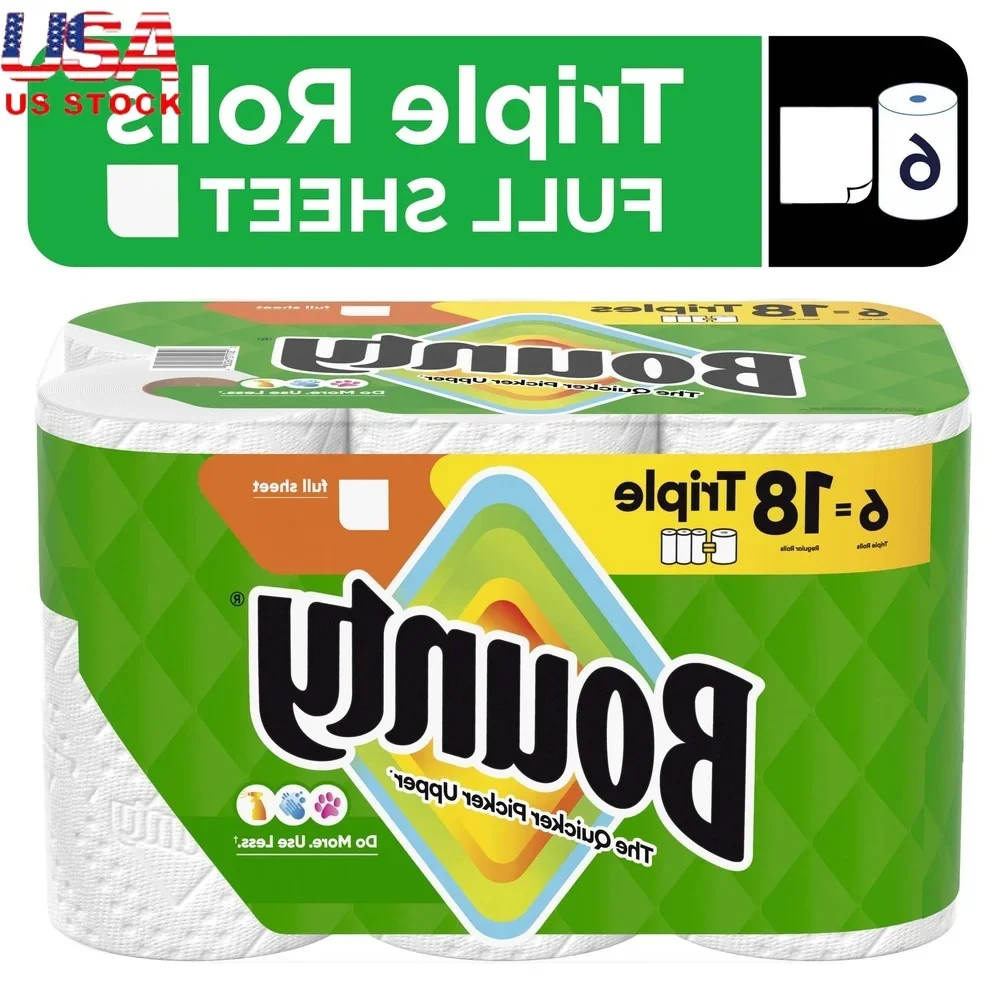 

Absorbent Paper Towels Full Sheet Triple Rolls 75 Sheets 6 Pack Quick Cleanup Durable Diamond Texture Household Use