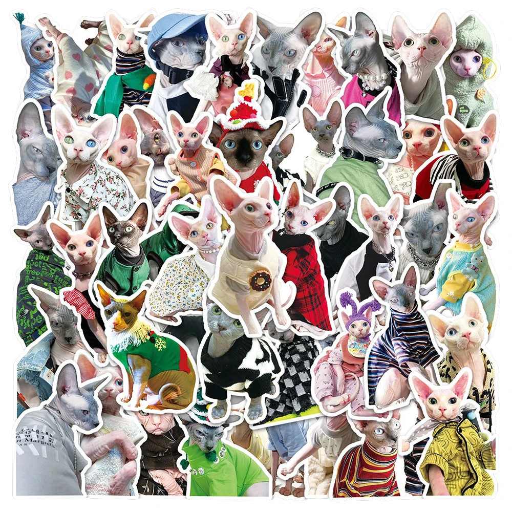 10/30/50PCS Cute Sphynx Cat Animal Stickers Funny Decals Luggage Skateboard Kawaii DIY Cool Graffiti Girl Gradient Sticker Toy