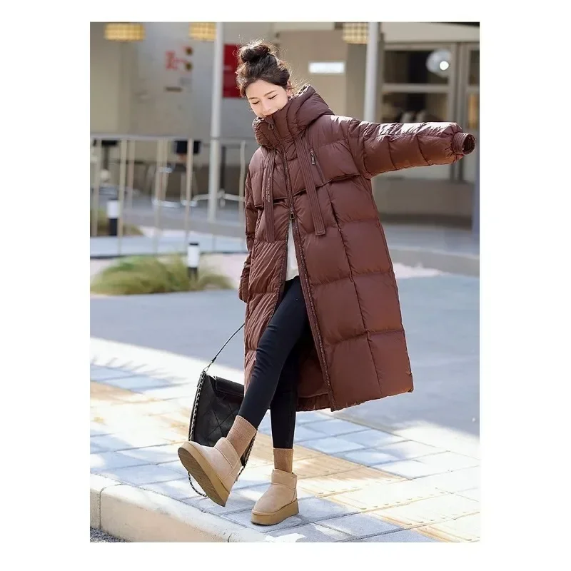 Korean Version of Long Down Padded Coat Women 2024 New Hooded Padded Coat Loose Casual Winter Thickened Bread Suit Jacket Women