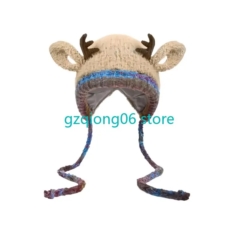 K3NF رشاقته متماسكة عيد الميلاد الغزلان القرن قبعة قبعة الشتاء الناعمة للعائلة البالغين والأطفال الزي في الهواء الطلق #3