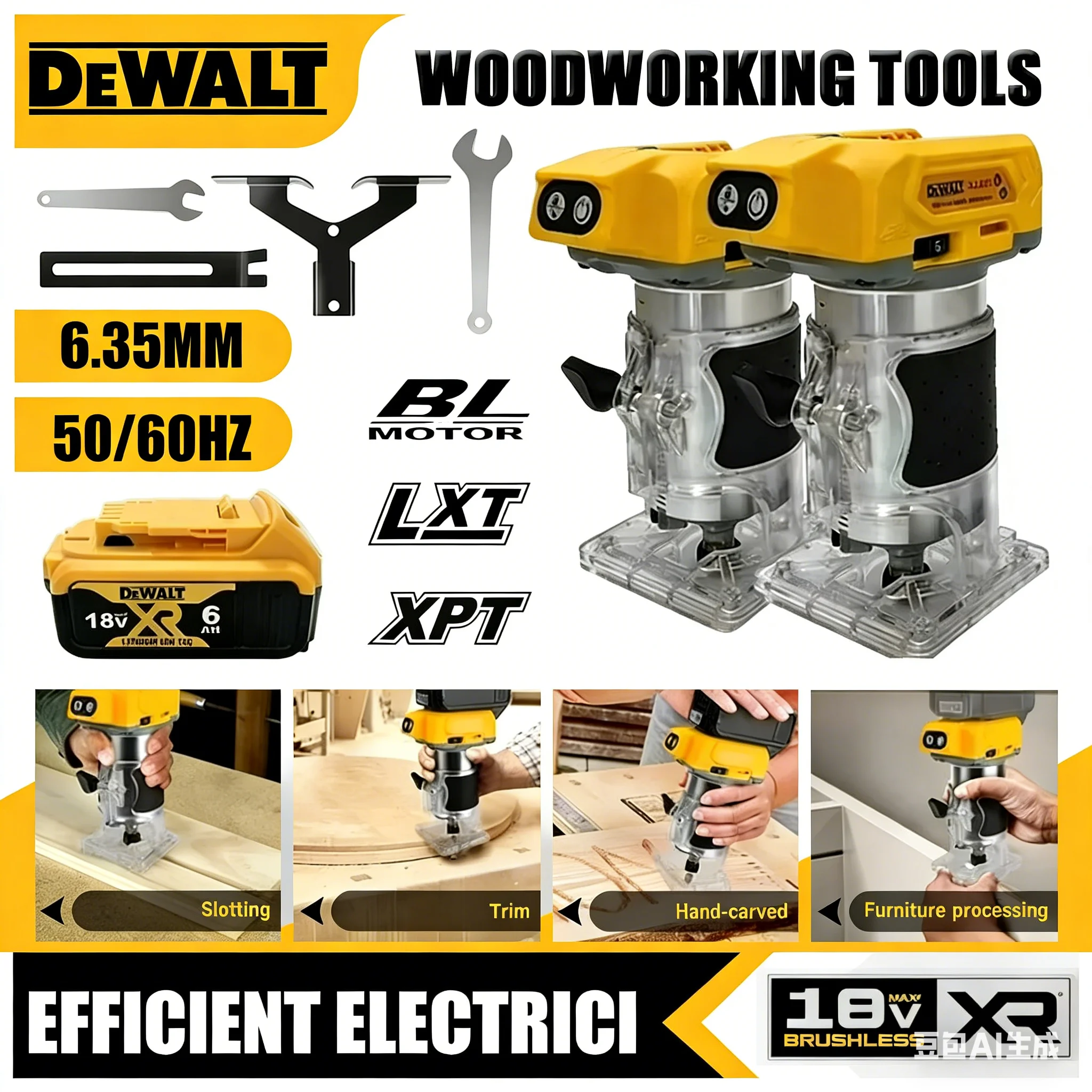 

DeWalt 30000RPM Cordless Electric Trimmer Brushless Woodworking Trimming Machine Wood Router Milling Engraving Machine