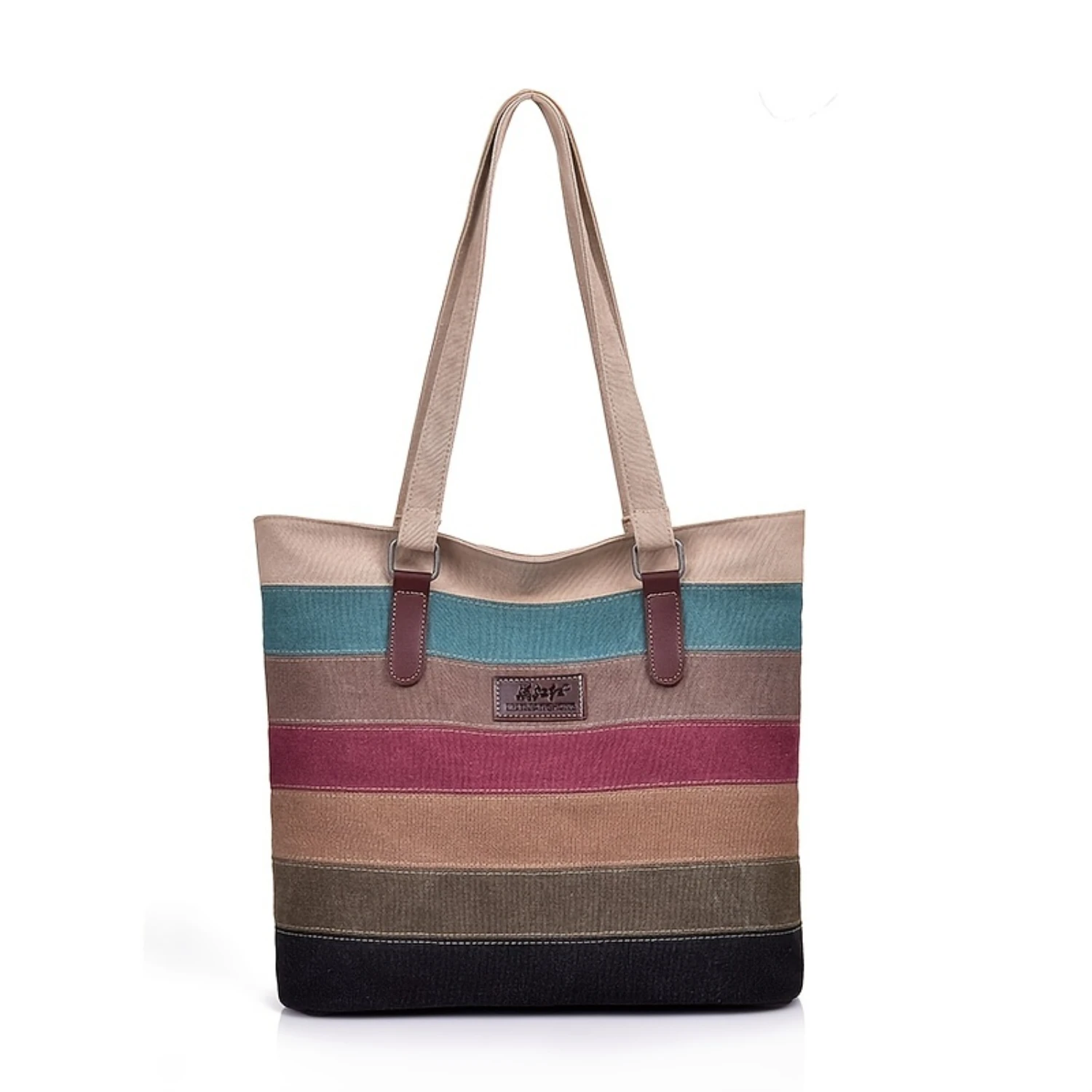 

Vintage Colorblock Tote Bag, Retro Large Capacity Shoulder Bag, Women's Canvas Hippie Grunge Handbag & Purse