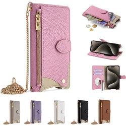 Luxury Zipper Pocket Wallet Case For TCL 50 XL 5G 40 XE 40R 30V 30XL 20L Plus Metal Chain Leather Crossbody Make Up Mirror Cover