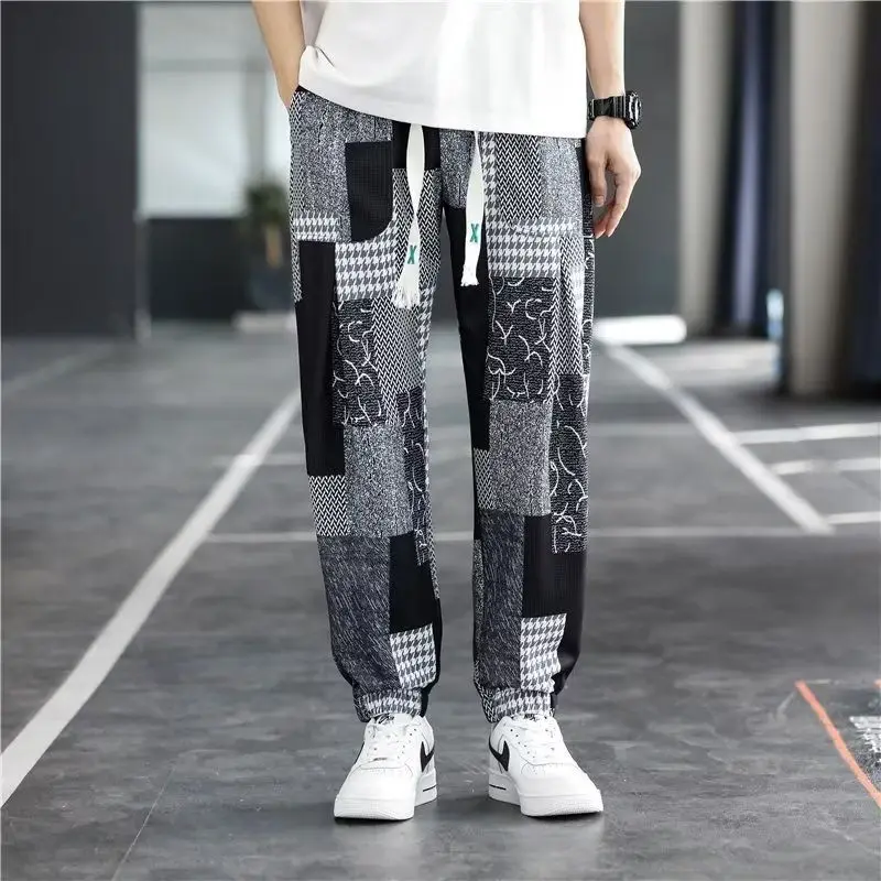

Spring Autumn New Elastic Waist Fashion Pencil Pants Man High Street Casual Printing Pockets Patchwork Lacing Y2K Loose Trousers
