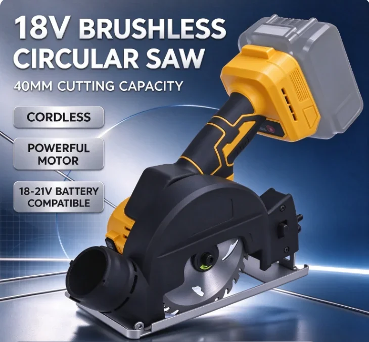 Cordless Brushless Electric Circular Saw 12000RPM 3-Speeds Adjustable Cutting Angle Portable Woodworking Saw for 20V Battery