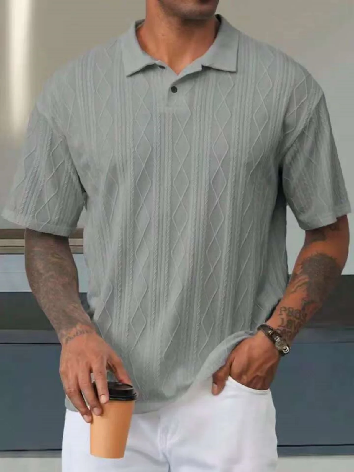 

2025 New fashion men's summer short-sleeved POLO shirt, retro loose knitted casual solid-color lapel top