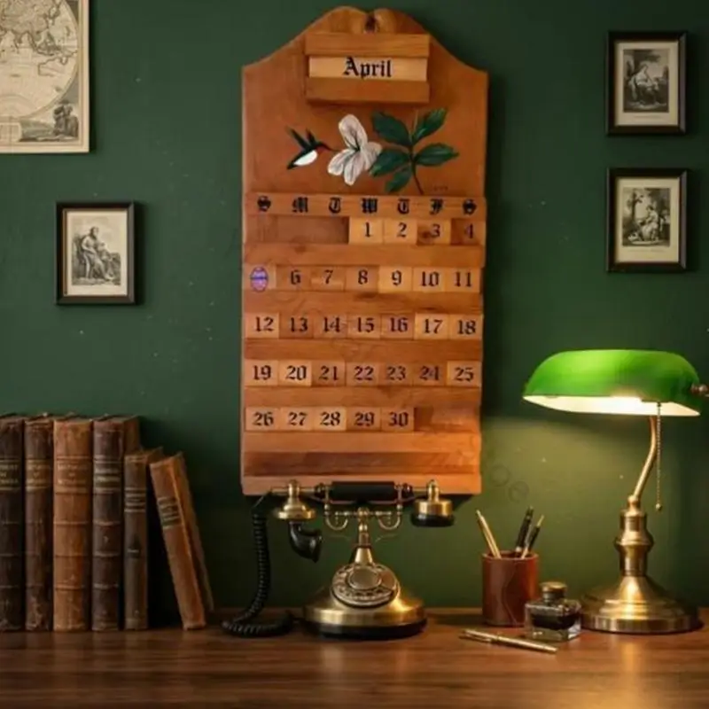 96BA Dauerhafter Wandkalender aus Holz mit anpassbaren Datums- und Monatsblöcken für den Schreibtisch – Detail 10