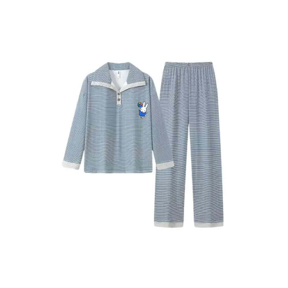 

Miffy весенне-осенние пижамы женские с длинными рукавами из чистого хлопка домашняя одежда в полоску с героями мультфильмов комплект верхней одежды милый подарок с героями мультфильмов