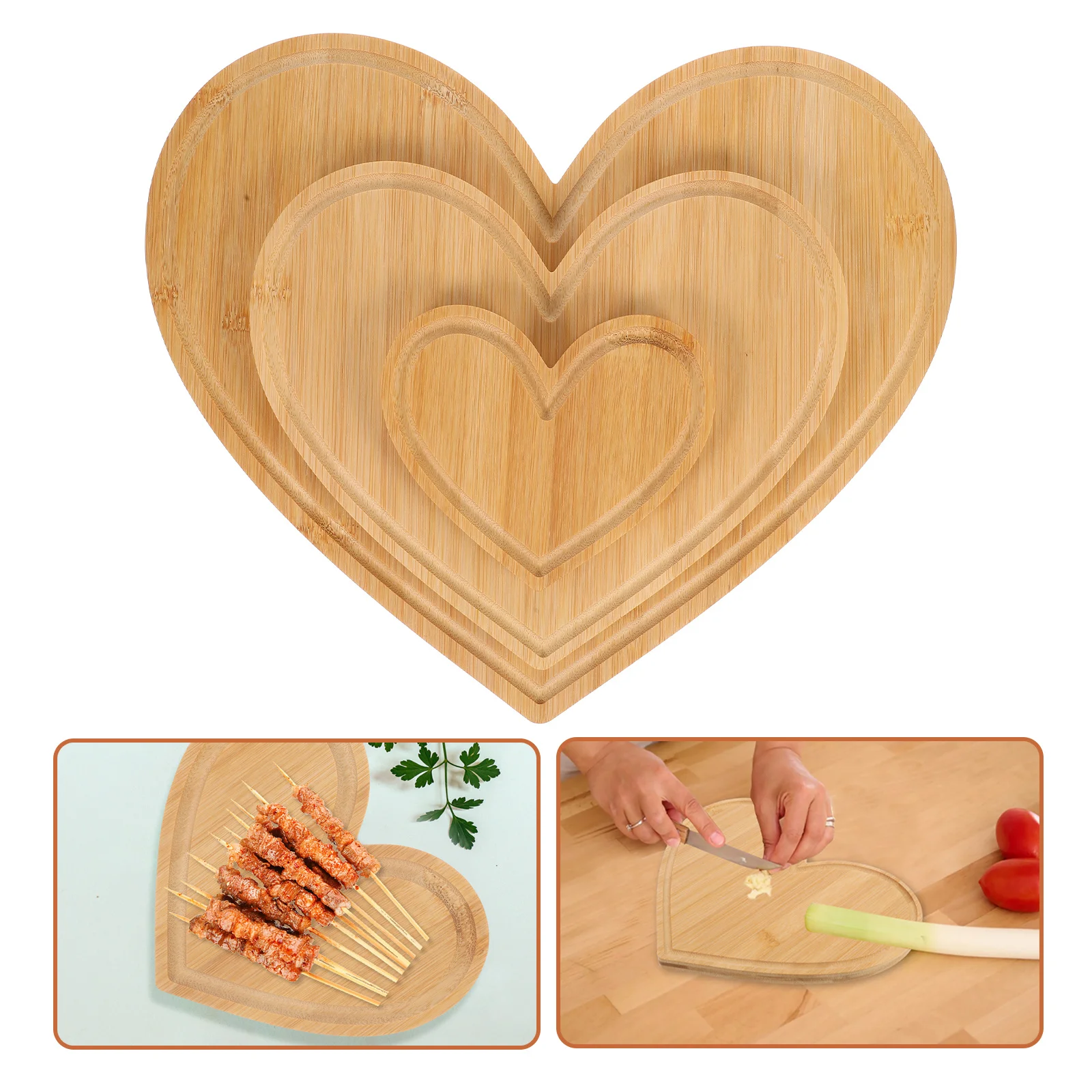 

Набор из 3 бамбуковых разделочных досок в форме сердца для кухни: для нарезки овощей, сыра, мяса, закусок, декоративный
