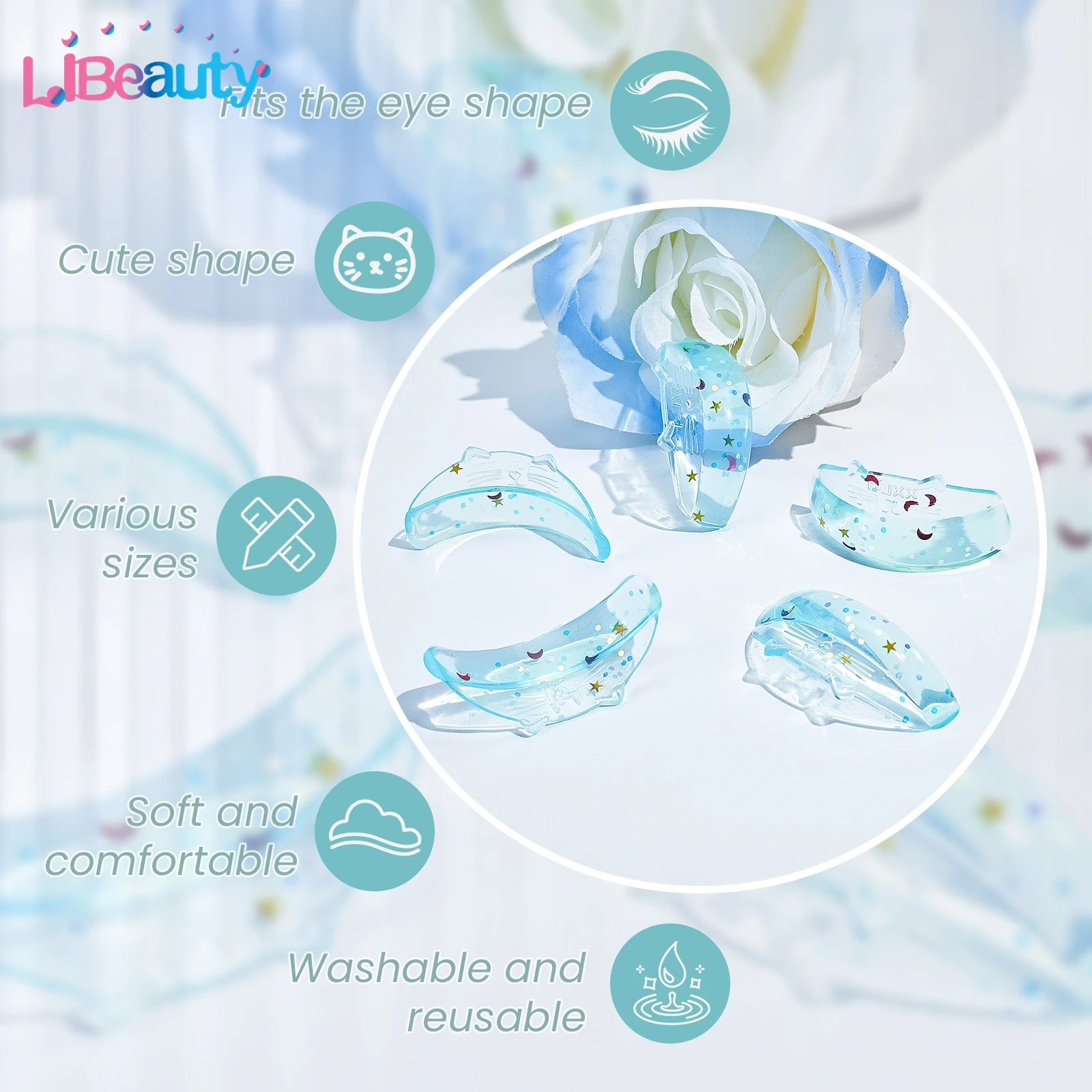 Libeauty 7ペア Cカール シリコン製 まつげパーマパッド 粘着式まつげロッド シールド リフティング 3Dまつげカーラー アクセサリー メイクアップツール