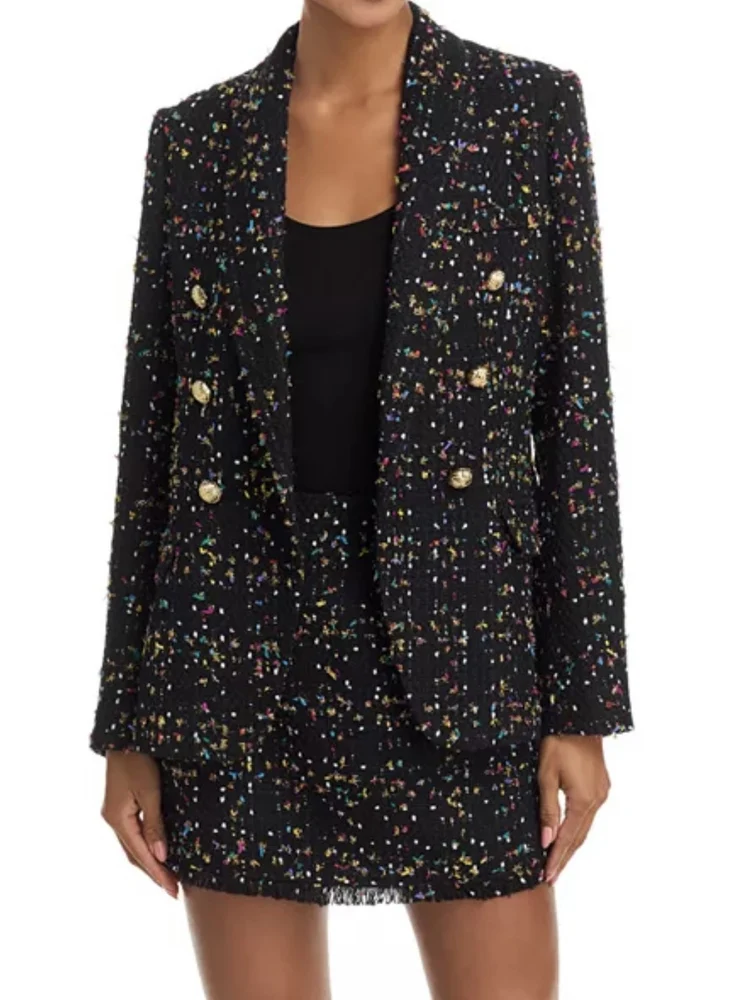 

Модный осенний комплект для офиса: блестящий шелковый пиджак и юбка в стиле OL, элегантный крой, готовый к выходу в свет.