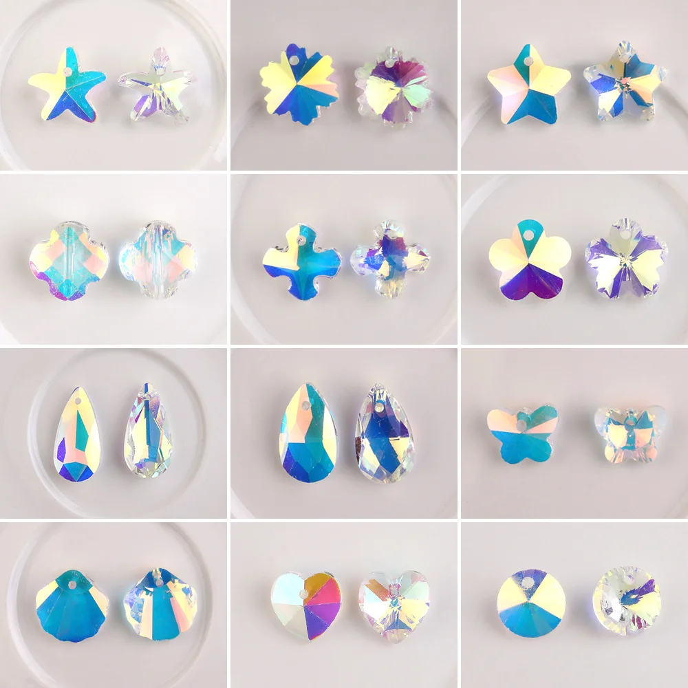 100Pcs/Lot Rainbow AB Austria Crystal Glass Butterfly Pendant Love Heart Beads for DIY Making Charms Necklaces Earrings Jewelry