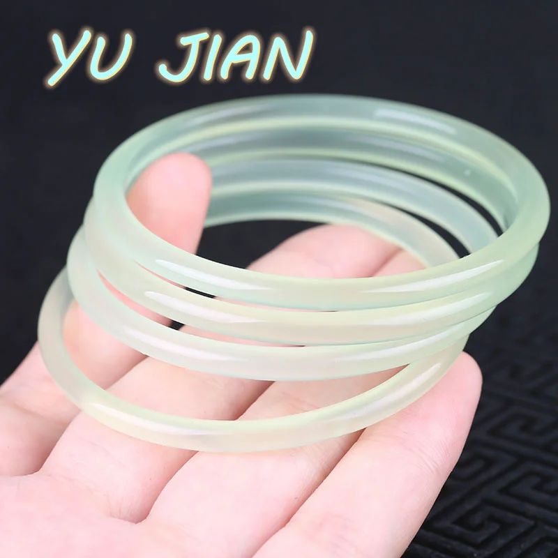 Light Green Natural Jade  Charm Jewelry Bangle  Hand Carved  Bracelet Women  Men Fashion Accessories