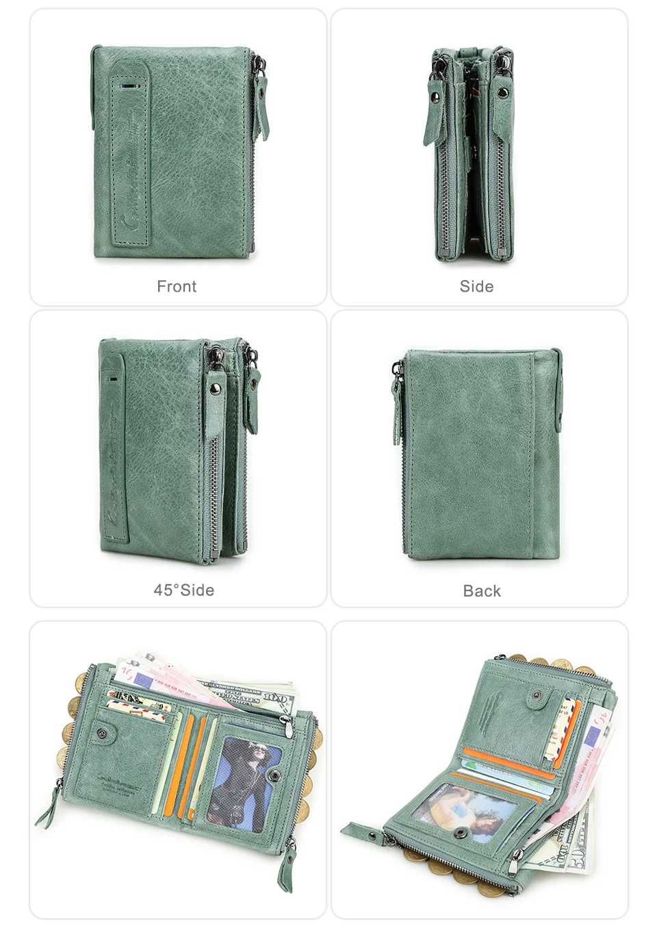 CONTACT'S Damen-Geldbörse aus Echtleder, zweifach faltbar, im Vintage-Stil, mit Münzfach und Kartenfächern – Detail 27