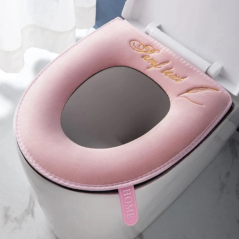 Plush Toilet Seat Cover with Handle, Soft Seat Pad, Toilet Seat Cover, Household, Winter, Zipper, Accessories