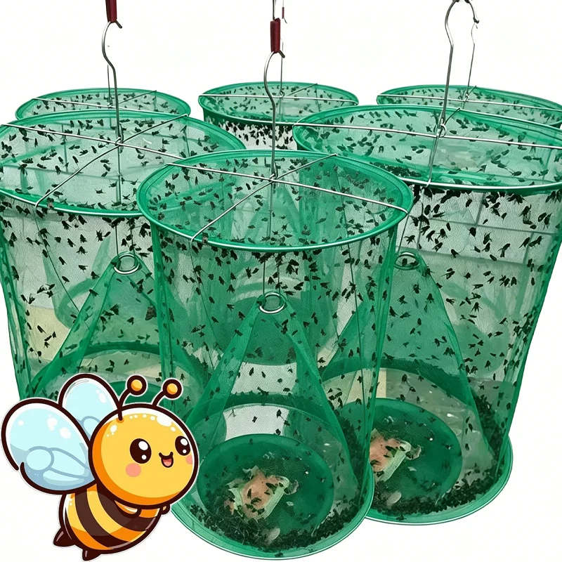 Reusable Fly Catcher Pest Control Net with Hook Hanging Fly Catcher Cage Tray Outdoor Garden Anti-corrosion Mesh Folding Supply