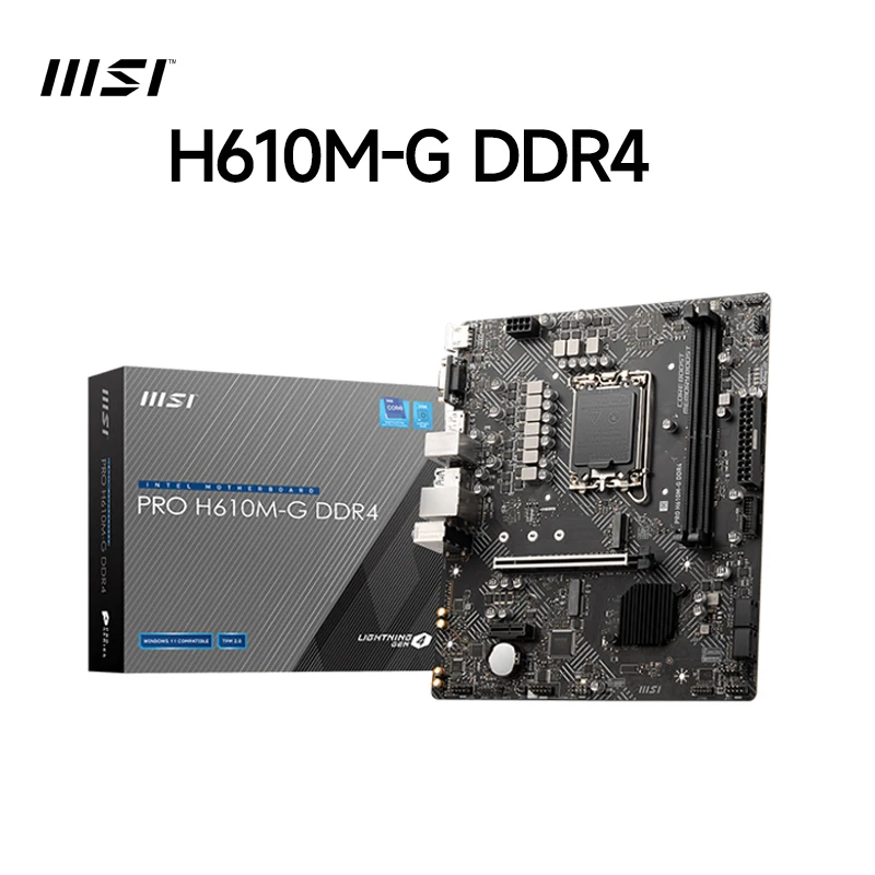 

MSI PRO H610M-G DDR4 Motherboard - LGA1700 for Intel 12/13/14th Gen CPUs, DDR4 3200MHz, PCIe 4.0, HDMI/DP/VGA