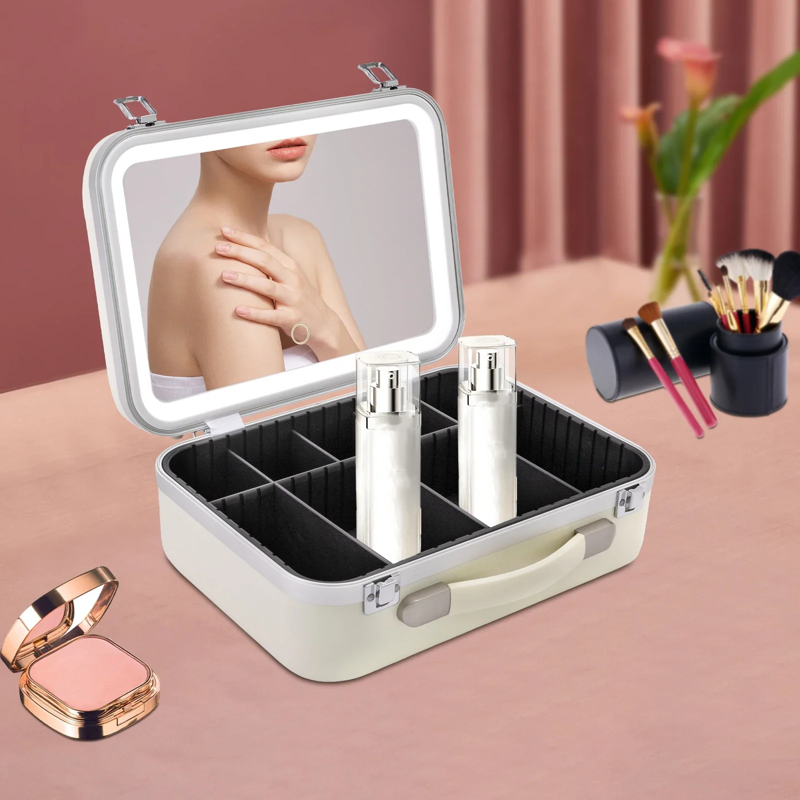 

Cosmetic Box Storage Cosmetics Beauty Box with 3 Level Lights And Mirror