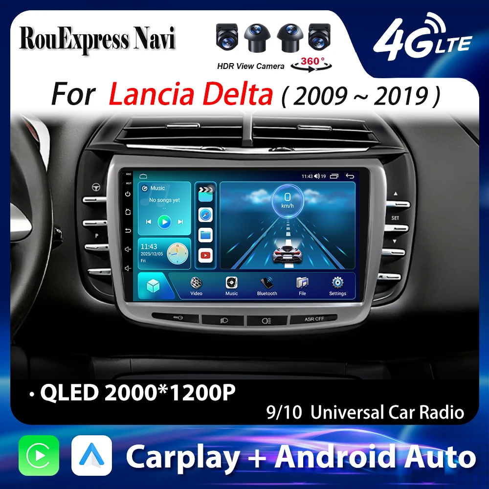 Car Radio For Lancia Delta 2009 2010 2011 2012 2013 2014-2019 Android Auto Carplay Multimedia Screen Stereo Bluetooth Head Unit