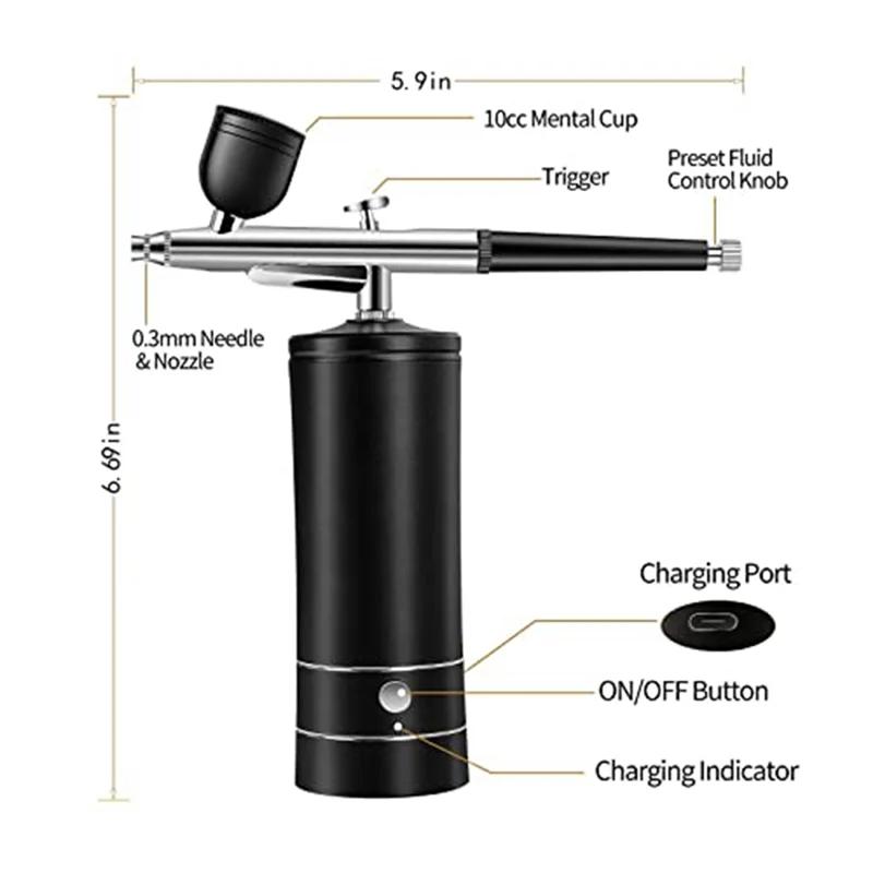 Imagem -04 - sem Fio Recarregável Airbrush Kit Compressor o Portátil Handheld Gun Grupo 30psi de Alta Pressã