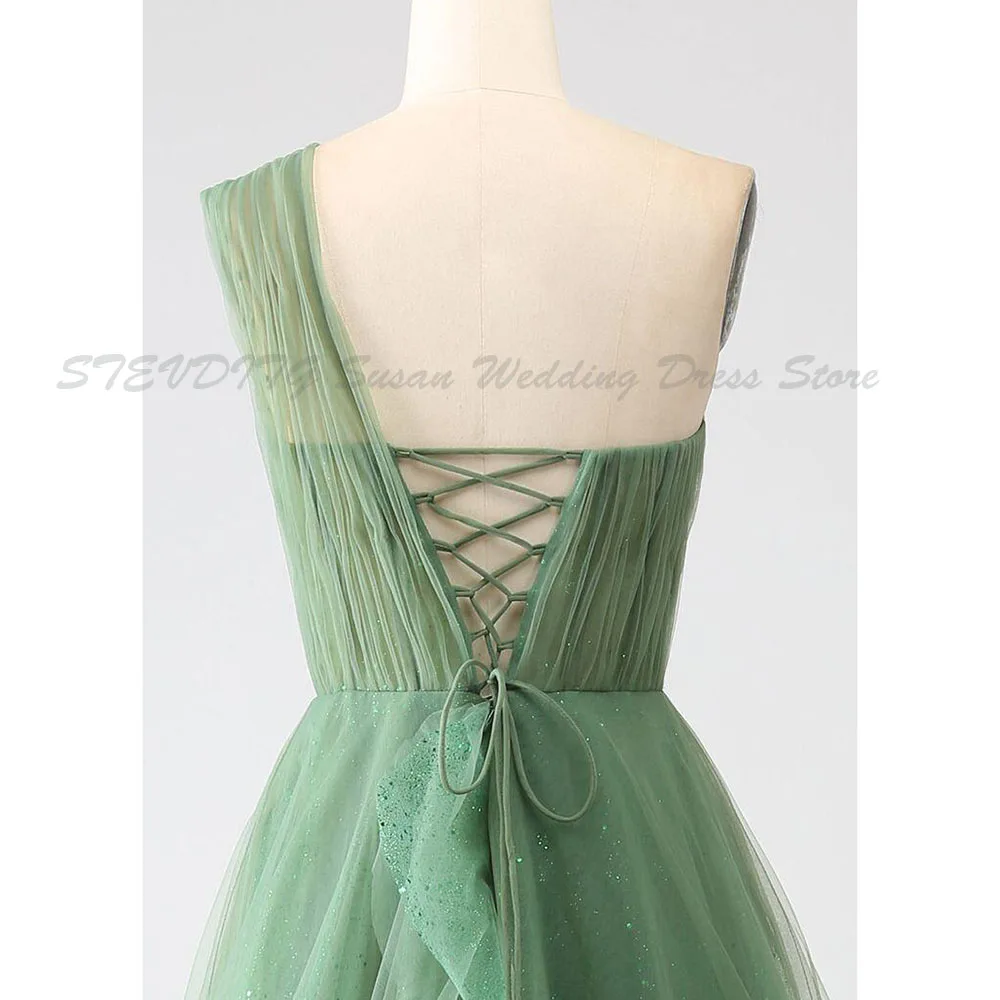 Classic Prom Dresses Women One Shoulder A Line Floor Length High Quality Set Formal Event Sleeveless Backless Yarn Simple Gown