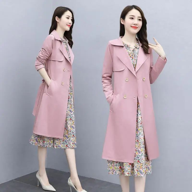 Long Sleeved Dress Set 2022 Spring and Autumn New Fashion Waist Closing Thin Windbreaker Foreign Style Two-piece Skirt Set