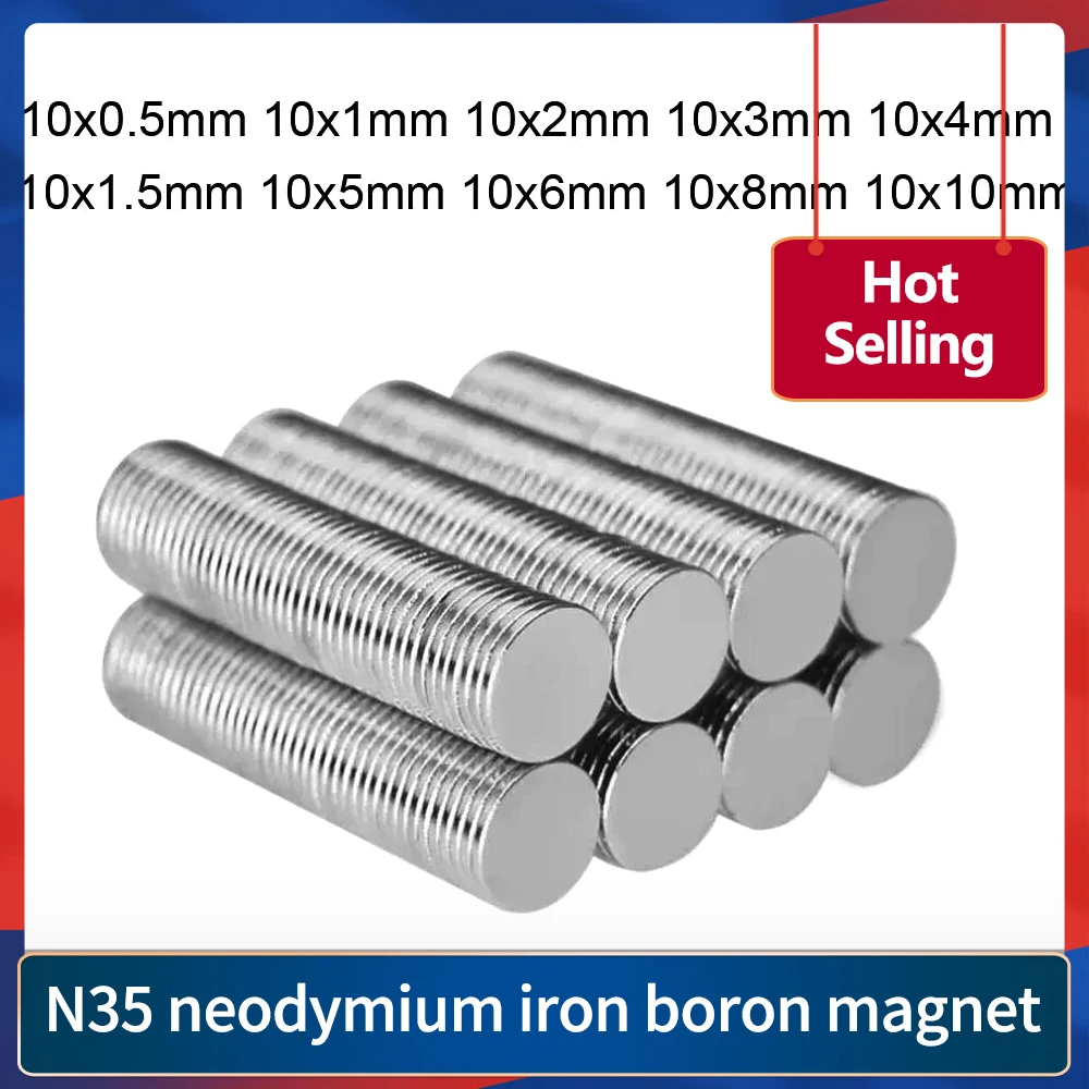 

50~1000PCS 10x1 mm Strong Neodymium Magnet 10x2 10x3 Permanent Magnet Disc 10x1.5 Powerful Magnetic Round Magnet 10*1 10*4 10*10