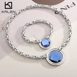Kalen Women Stainless Steel Party Wedding Jewelry Sets Bridal Costume Jewellery Bracelets With Zirconia Charm Pendant Necklace