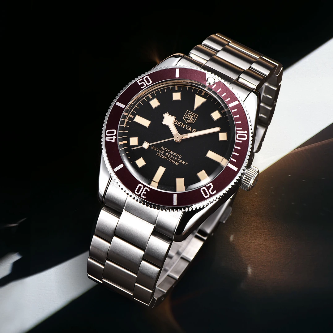 BENYAR New Luxury Automatic Mechanical Watch 10Bar Waterproof Stainless Steel Men Wristwatches Sports Luminous Watch for Men