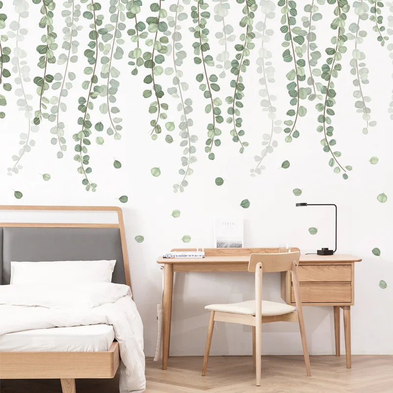 Nordic Wall Sticker Green Vines Nature For Living Room Bedroom Home Flower Background Wall Decor Self-adhesive Sticker Wallpaper view 3