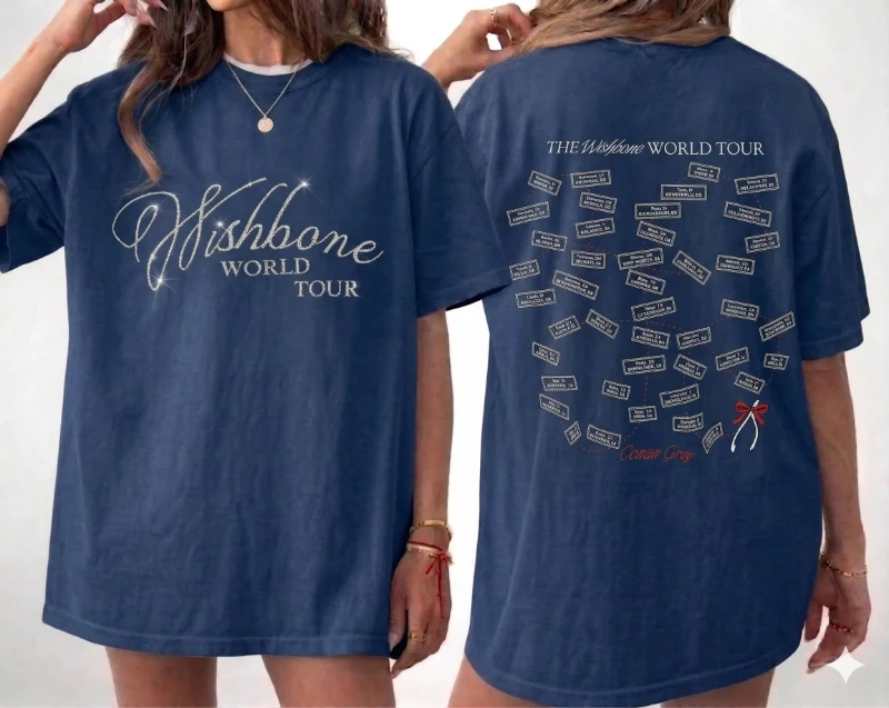 Conan Gray Wishbone 2026 World Tour T-shirt, loose and casual, pure cotton, suitable for couples, summer, loose streetwear