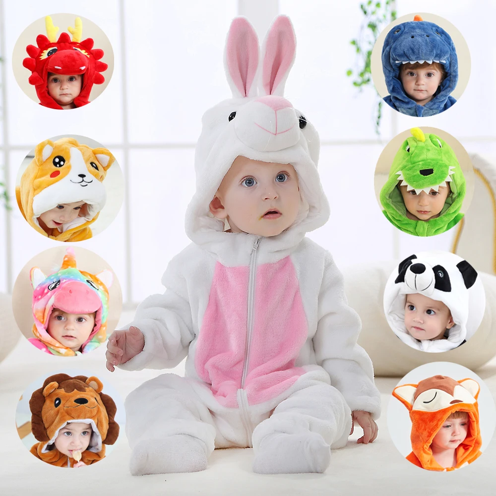 Zimowa piżama Kigurumi dla noworodka ubrania maluch dzieci grube body 0-4 lat ubrania dla dzieci niemowlęce podszyte Onesie