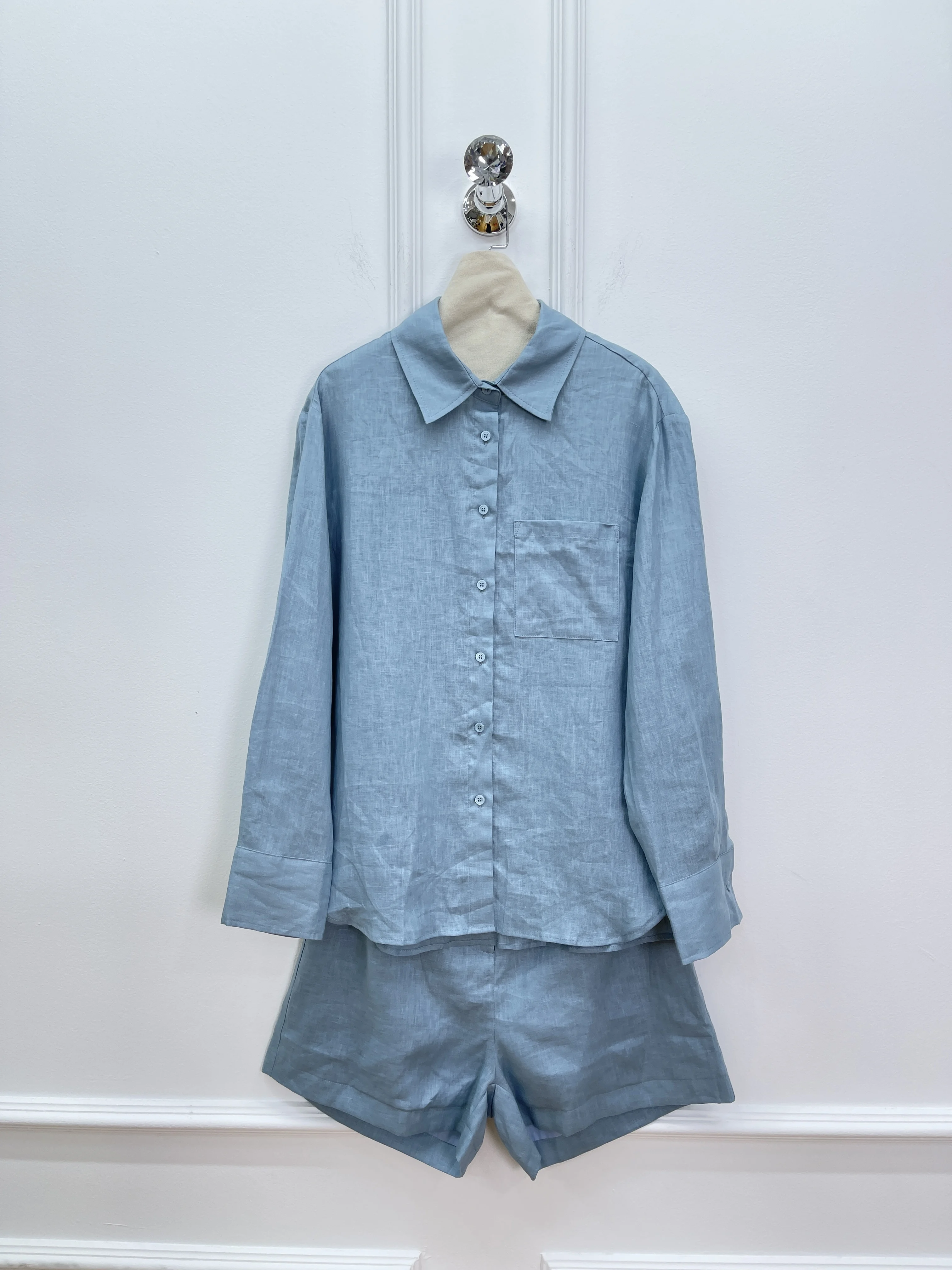 

2025 Summer New Linen Fashion Suit Shirt Casual Shorts Two-Piece Suit Women
