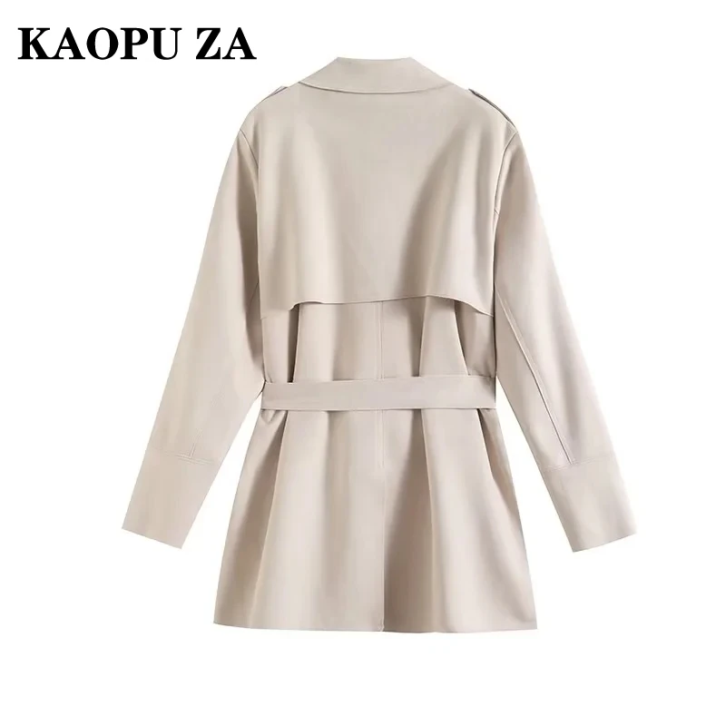 KAOPU ZA Autumn/Winter 2024 Women\'s casual trench coat with Belt Women vintage suede Texture Long sleeve lapel jacket top