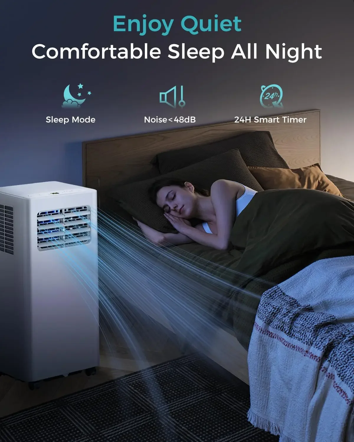 مكيفات هواء محمولة بقدرة 8000 وحدة حرارية بريطانية - تبريد 350 قدم مربع. وحدات تيار متردد محمولة 3 في 1 للغرف مع جهاز تحكم عن بعد ووضع النوم ومؤقت 24 ساعة