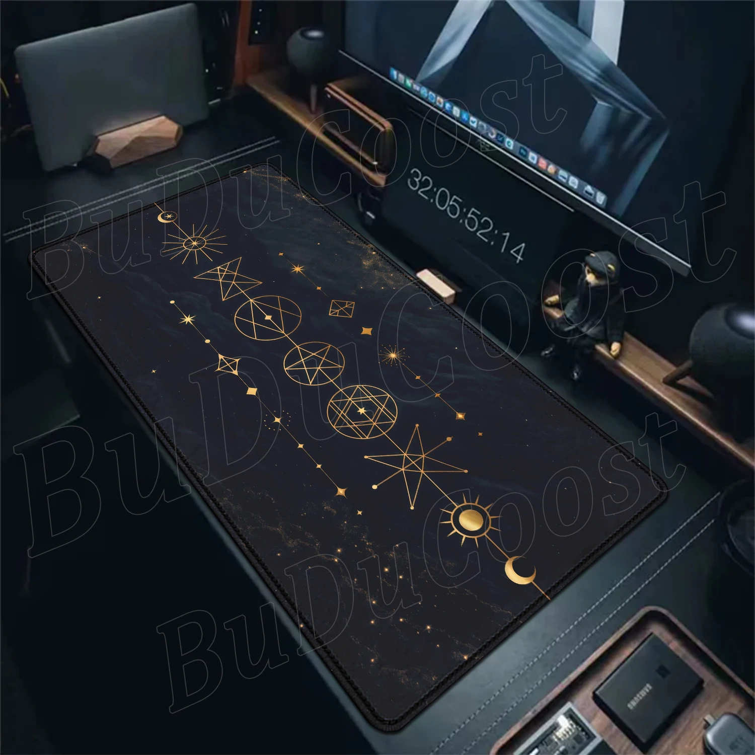 Grand tapis de souris à motifs étoiles et lune sombres, en caoutchouc résistant à faible friction, pour bureaux et accessoires de bureau