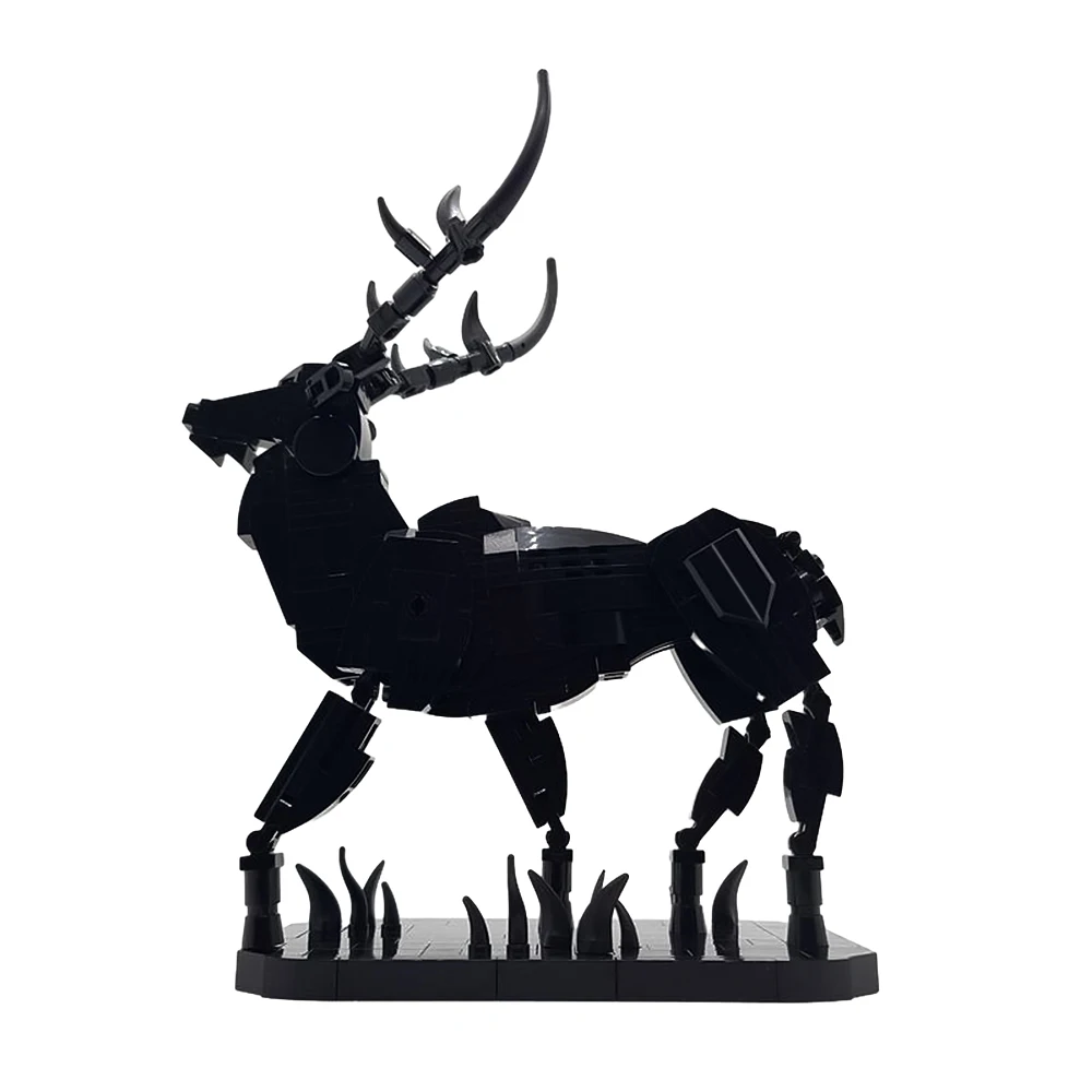 Gobricks MOC Black Cervus Elaphus Building Blocks Black Stag Static Statue Bricks Assemble Toys Stag Statue Bricks Kids Gifts