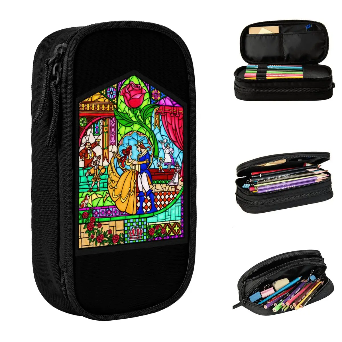 

Beauty And The Beast Stained Glass Pencil Case Pencilcases Pen Kids Big Capacity Pencil Bags Students School Gifts Stationery