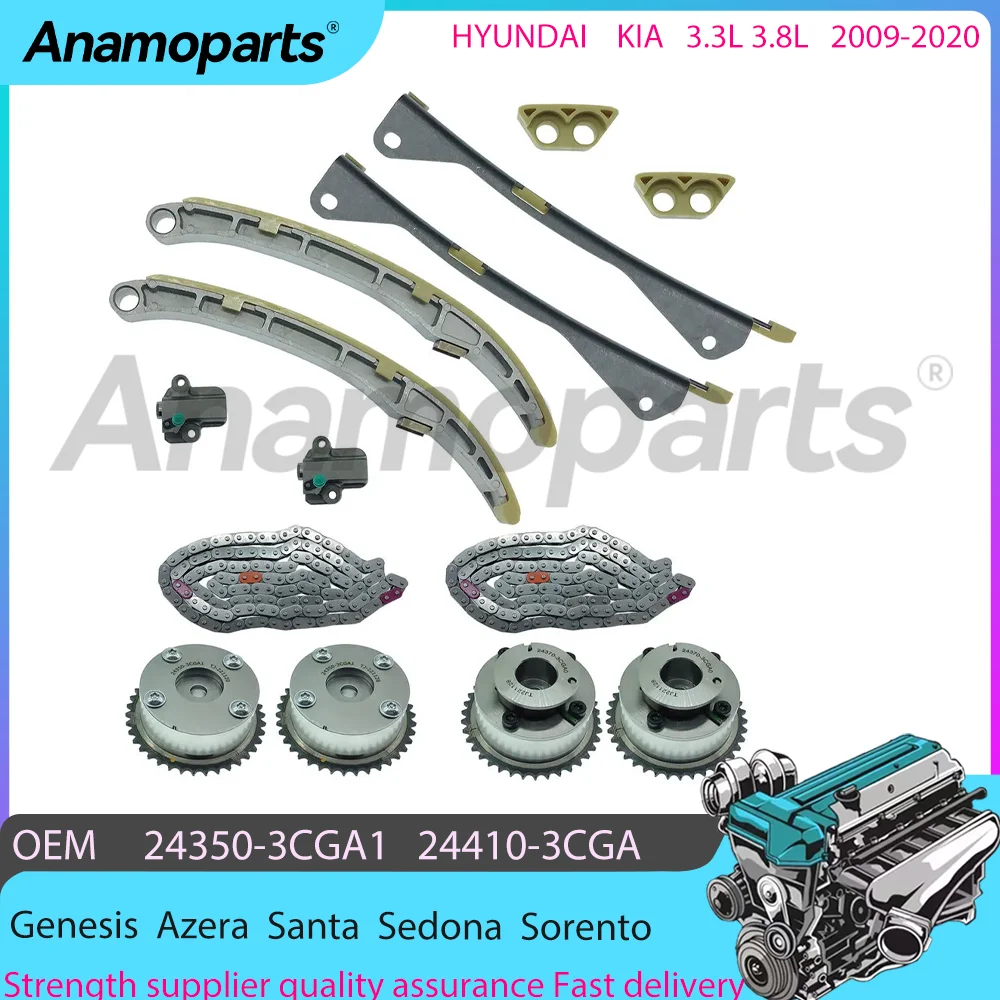 fits for 09-20 3.3 3.8 LT Hyundai Santa Fe XL Palisade Kia Stinger Telluride engine V6 GAS DOHC Timing chain kit VVT 24321-3L100