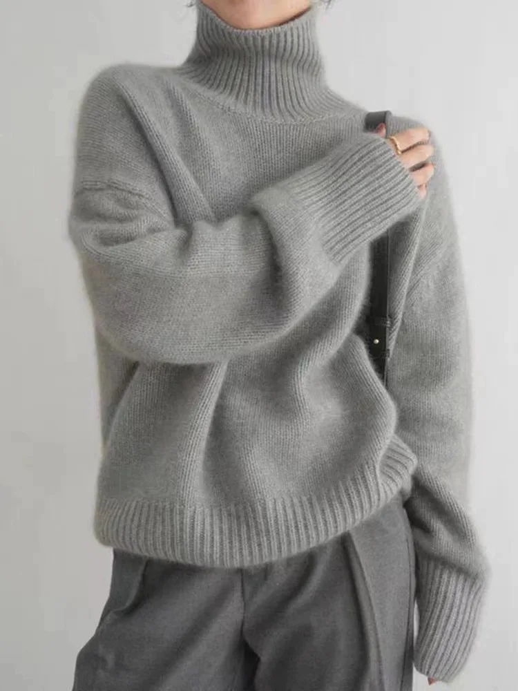 

Fashion Wool Cashmere Sweater Women Turtleneck Knitted Pullover Female All-match Winter Casual Loose Thick Sweaters