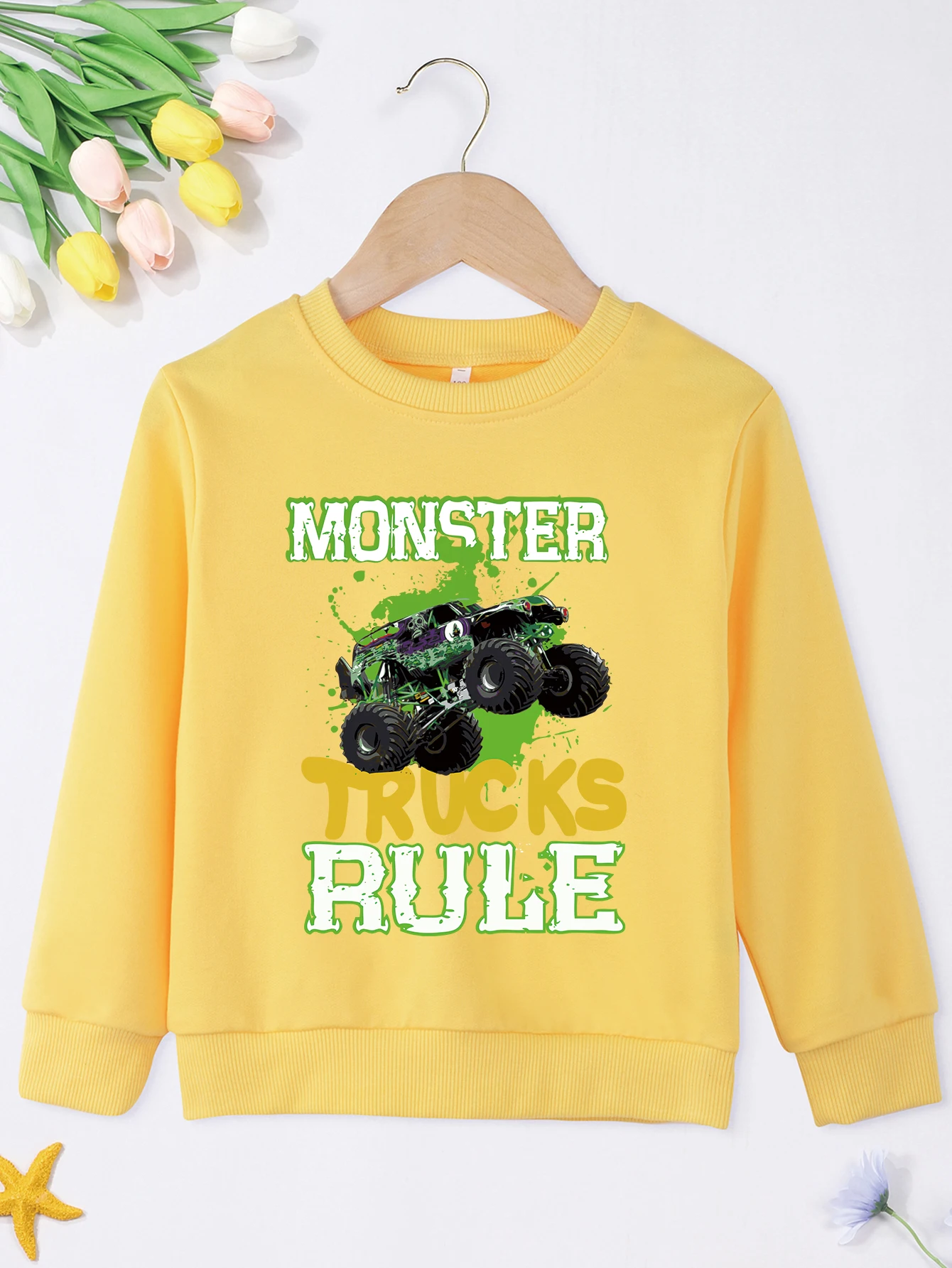 Baby Boy Girl Sweatshirt Loose Truck MONSTER TRUCKS RULE Print Kid Sweater