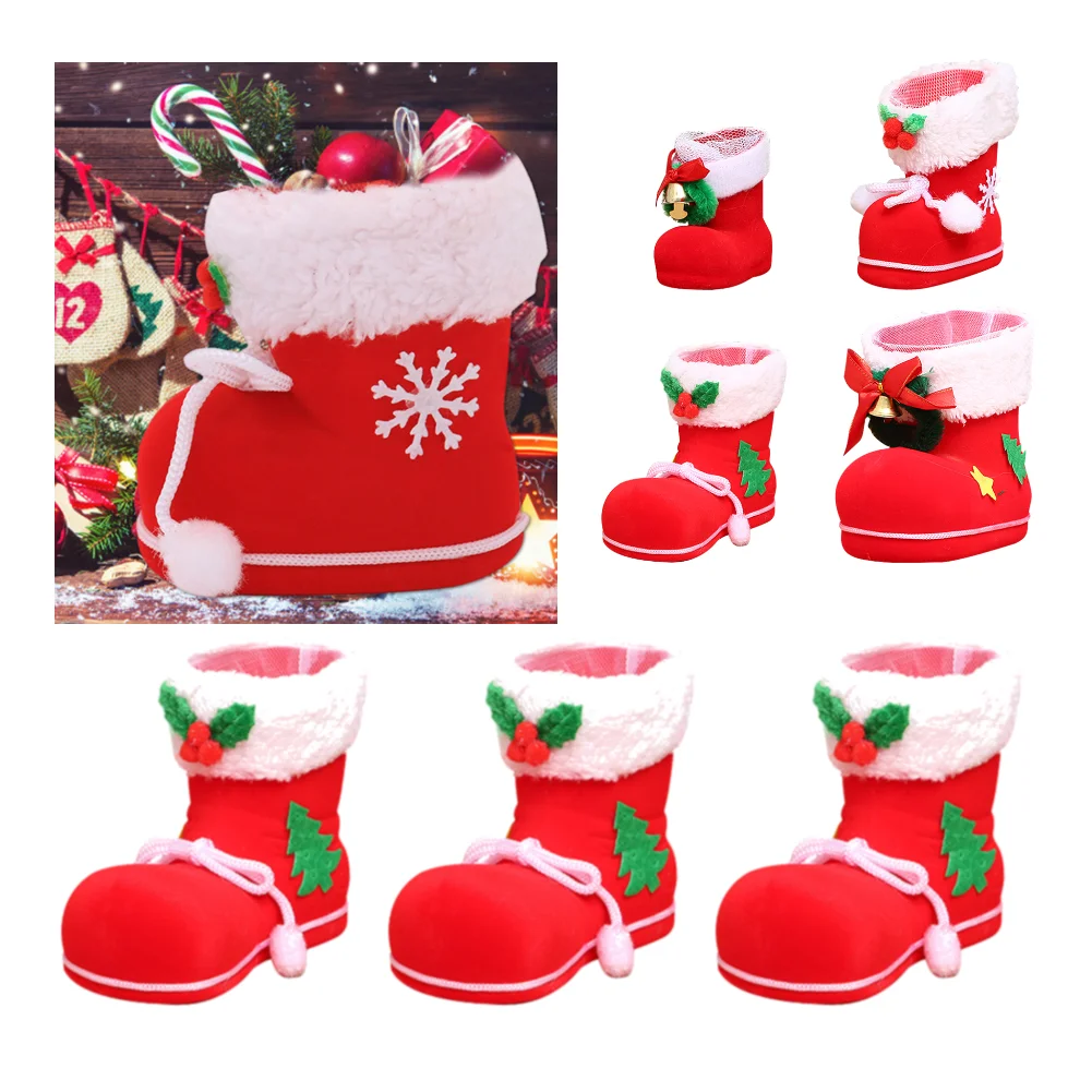 

Mini Red Christmas Boots Gift Holder Candy Bag Xmas Tree Hanging Pendant Xmas Decor Santa Claus Boots Christmas Decoration