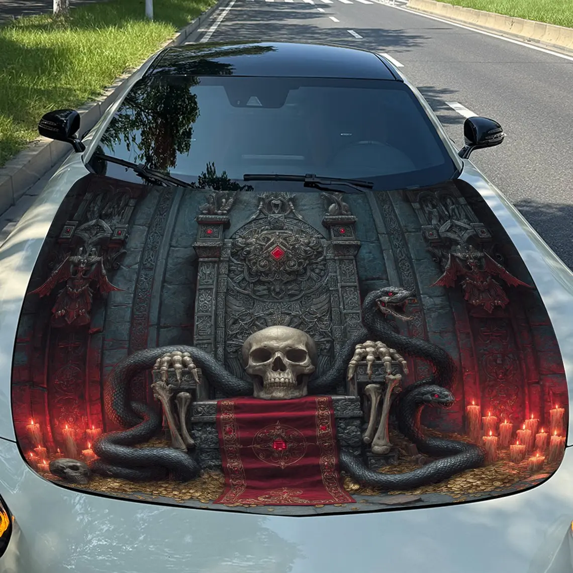 

Загадочная автомобильная виниловая пленка со змеей и троном, водонепроницаемая наклейка на капот автомобиля из ПВХ, самоклеящиеся устойчивые к царапинам наклейки для двигателя
