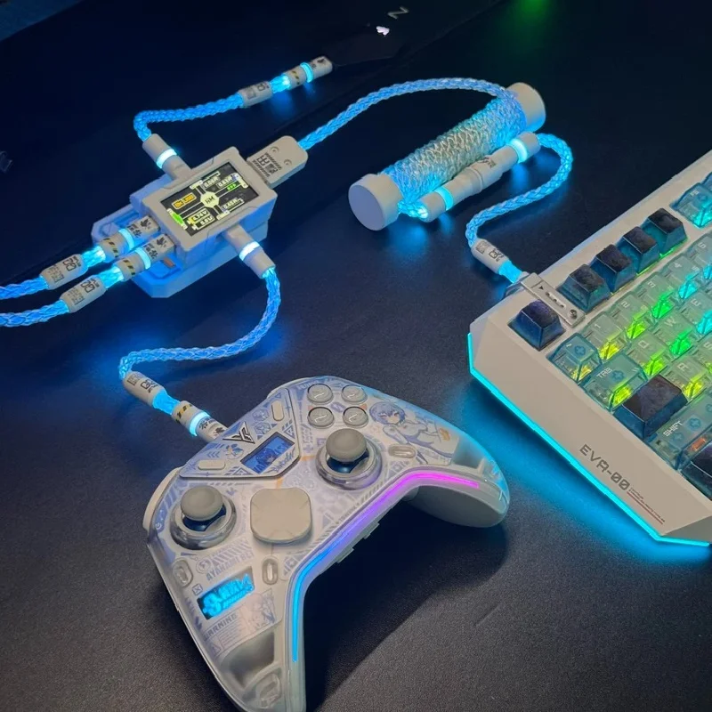 Chuan Valley 8k Rgb Mechanical Keyboard Cable Single Crystal Copper Ice Blue Spiral Rod Handmade Aviator Cable Desktop Setup
