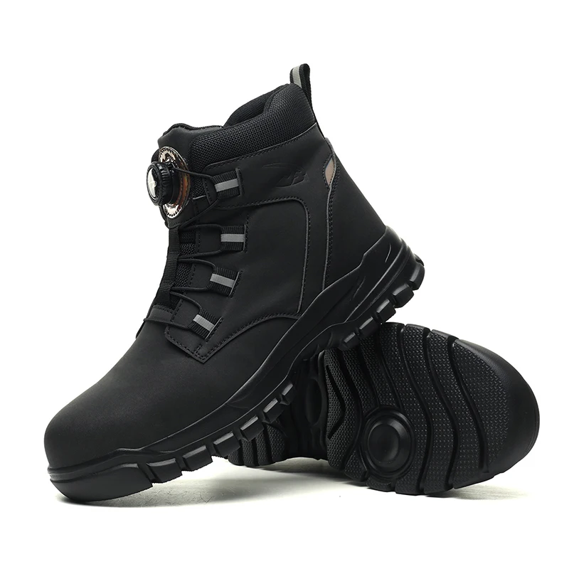 NEW Rotary Buckle Security Boots for Men Work Sneakers Leahter Non Slip Boots Steel Toe Shoes Safety Puncture-Proof Men Boots