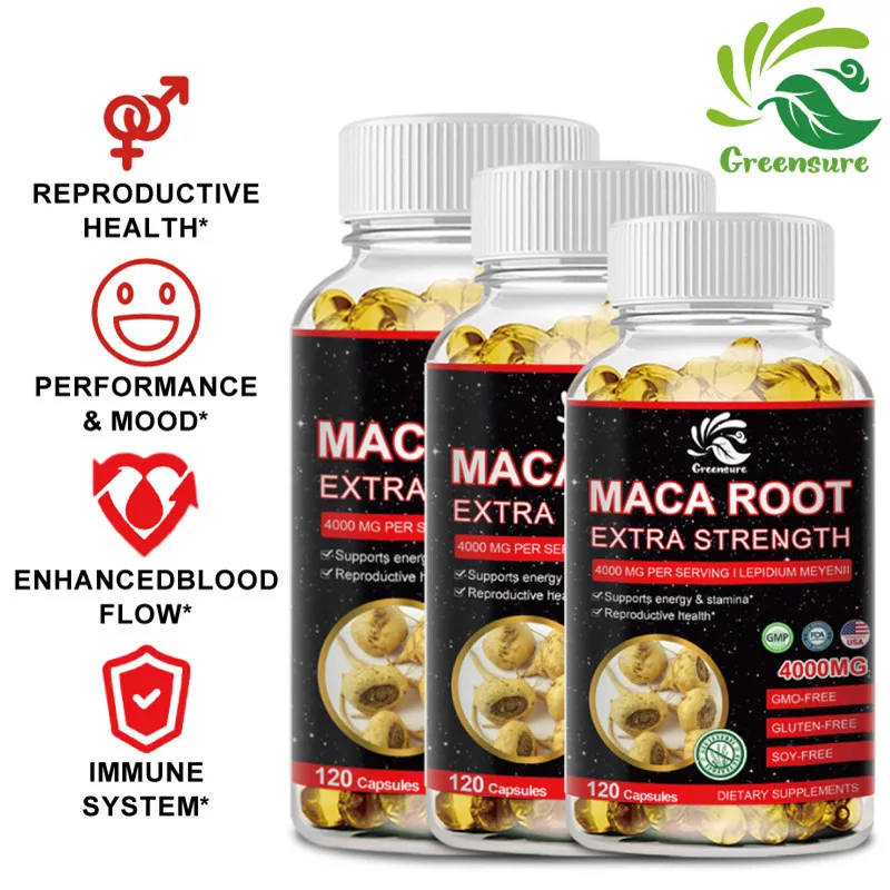 Maca Root Powder Capsules 4000 mg, Supports Health Natural Energizer ,Peruvian Vegan Extract Supplement for Men and Women