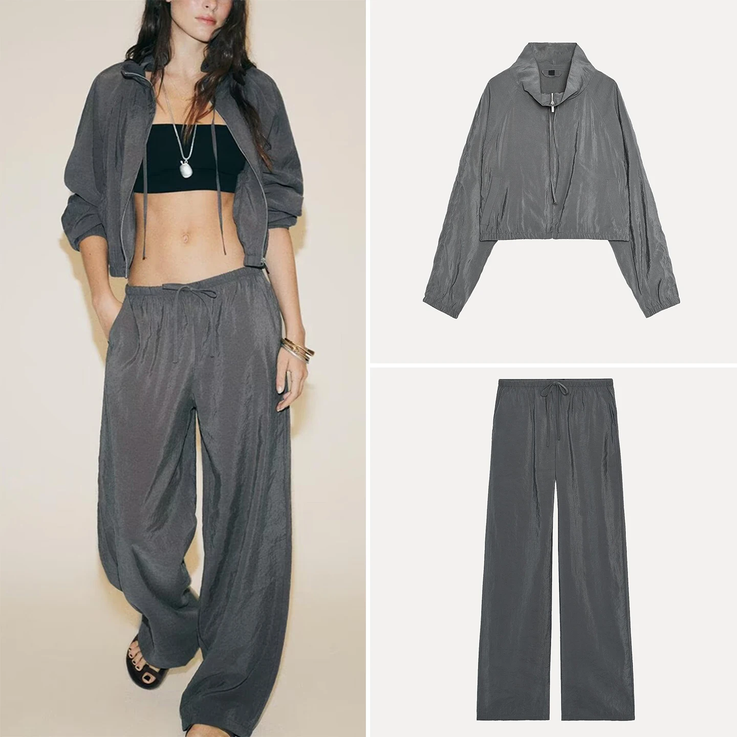 

Z женская толстовка с капюшоном Sle Jaet, широкие брюки, дышащий повседневный летний комплект Faion, длинная застежка-молния, четыре сезона