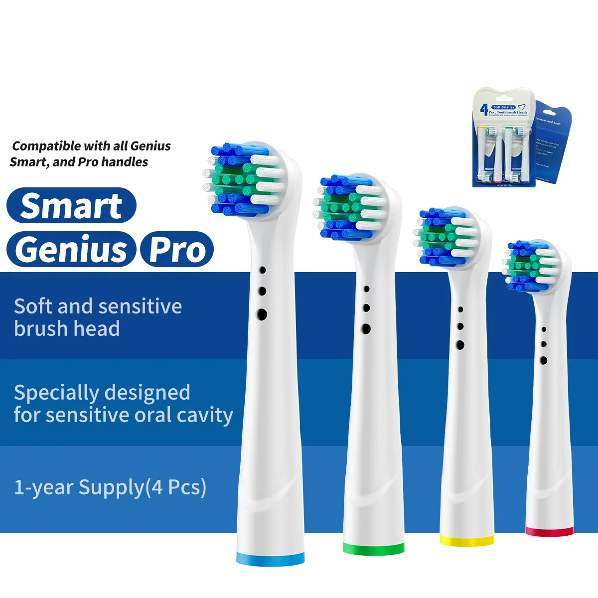 Rotating Toothbrush Replacement Head Compatible with OralB Series Smart/Genius/Pro Valued Pack 1 Year Supply Medium Soft Bristle
